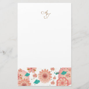 Monogram Spring Peach Blume Garden Decor Custom Briefpapier