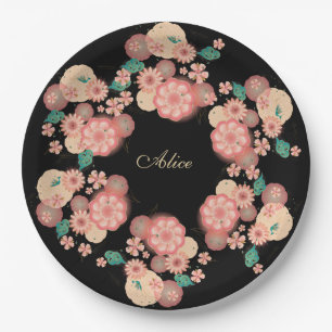 Monogram Spring Peach Blume Garden Floral Boho Pappteller