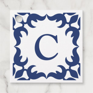 Monogram Square (blau und weiß) Geschenkanhänger