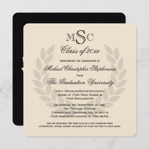 Monogram Square Classic Black College Graduation Einladung