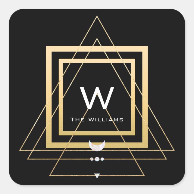 Monogram Square Gold Frame Minimalismus Geometrie Quadratischer Aufkleber (Vorderseite)