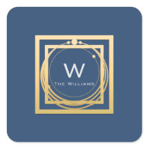Monogram Square Gold Geometry Smoky Blau