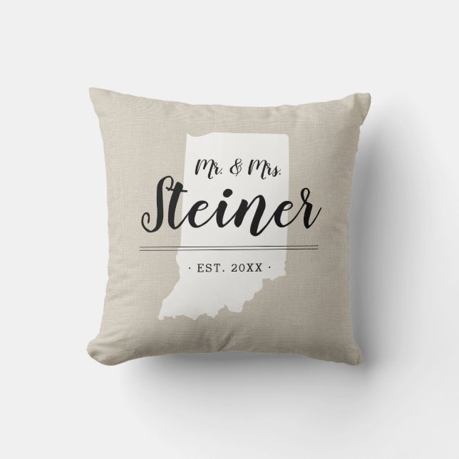 Monogram Staat Throw Kissen der Indiana-Familie (Vorderseite)