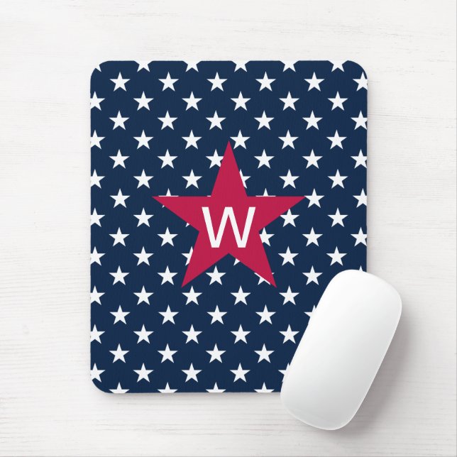 Monogram Star Red White Blue Mousepad (Mit Mouse)