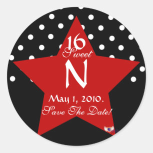 Monogram Star S-16 Polka Dots Save the Date - Cust Runder Aufkleber