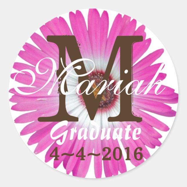 Monogram Stickers Bright Pink Gerbera Daisy Blume (Vorderseite)