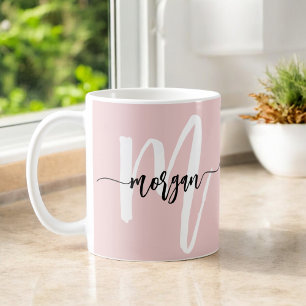 Monogram Stilvoll Modernes Niedlich Blush Pink Kaffeetasse