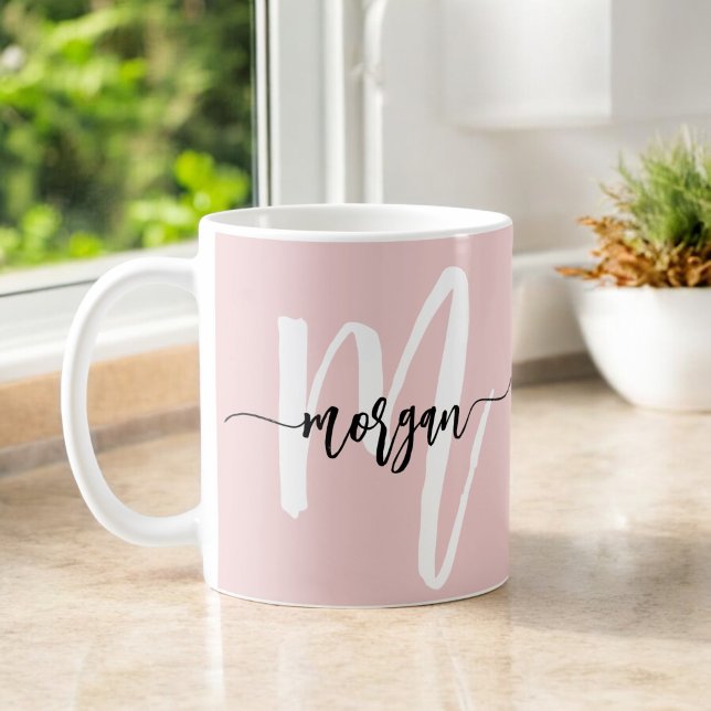 Monogram Stilvoll Modernes Niedlich Blush Pink Kaffeetasse (Von Creator hochgeladen)