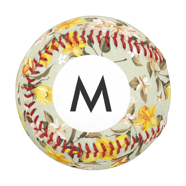 Monogram Stilvoll schönes, leuchtendes Blumenmuste Baseball (Vorderseite Links)