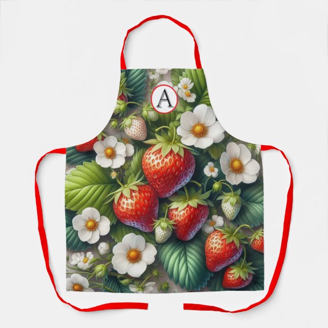Monogram Strawberry All-over Print Schürze (Vorderseite)