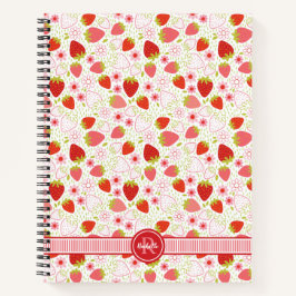 Monogram Strawberry Fruit Pattern Notizbuch