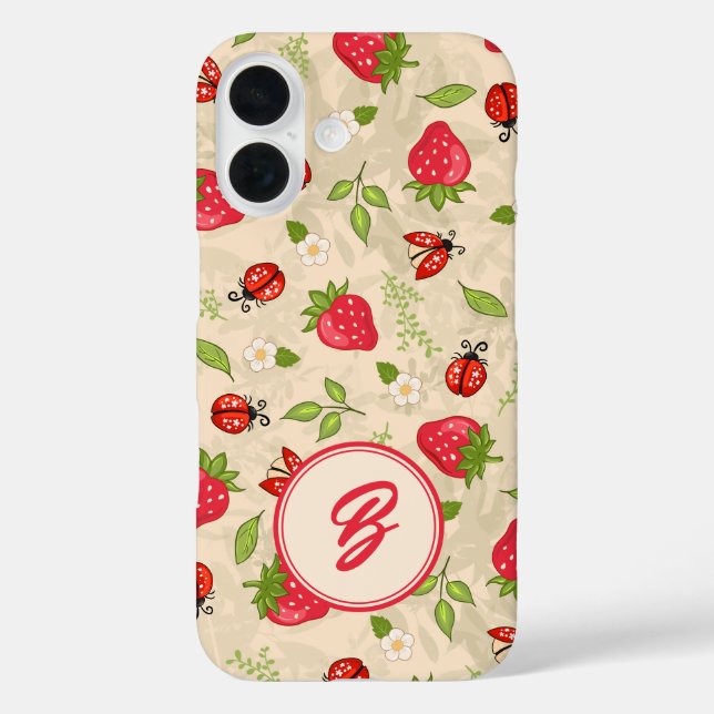 Monogram Strawberry Ladybug Muster Case-Mate iPhone Hülle (Rückseite)