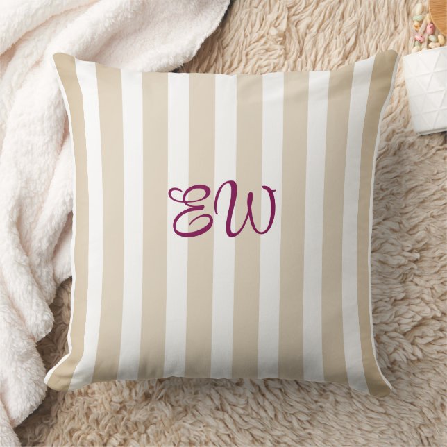 Monogram Stripe Custom Throw Pillow | Tan Sangria Kissen (Decke)