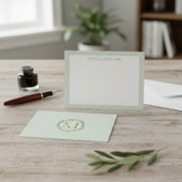Monogram Striped Pastel Green Note Card Mitteilungskarte