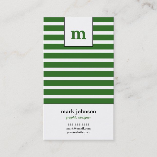 Monogram Stripes Business Card - Green - Green - Visitenkarte (Vorderseite)