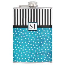 Monogram Stylish Blue Polka Dot Black Stripes