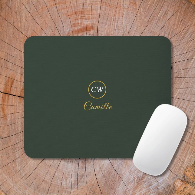 Monogram Stylish Gold & Forest Green Mousepad (Monogram Stylish Gold & Forest Green Mouse Pad)