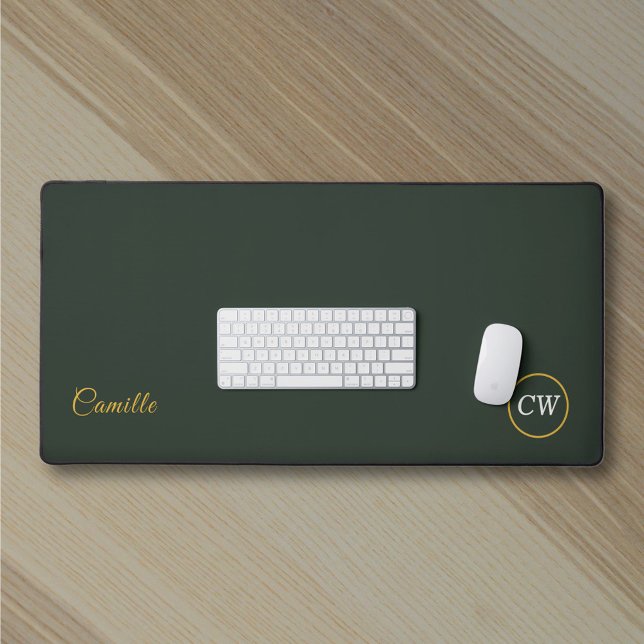 Monogram Stylish Gold & Forest Green Schreibtischunterlage (Monogram Stylish Gold & Forest Green Desk Mat)