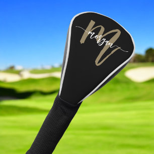 Monogram Stylish Modern Black Gold Golf Headcover