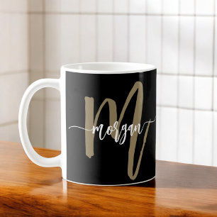 Monogram Stylish Modern Black Gold Kaffeetasse