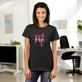 Monogram Stylish Modern Black Hot Pink T-Shirt