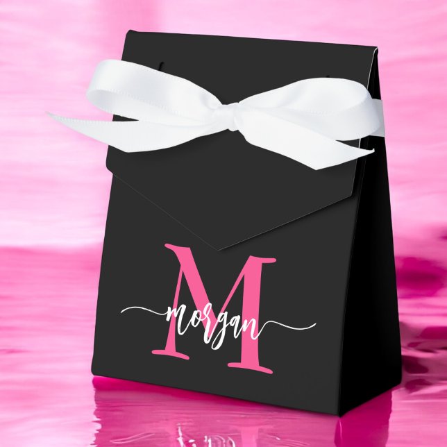Monogram Stylish Modern Hot Pink Black Geschenkschachtel (Von Creator hochgeladen)