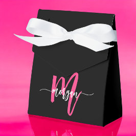 Monogram Stylish Modern Hot Pink Black Geschenkschachtel