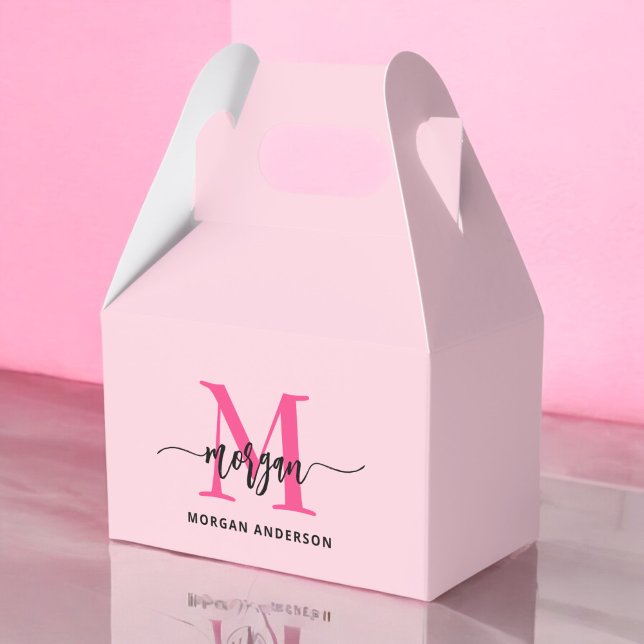 Monogram Stylish Modern Hot Pink Geschenkschachtel (Von Creator hochgeladen)