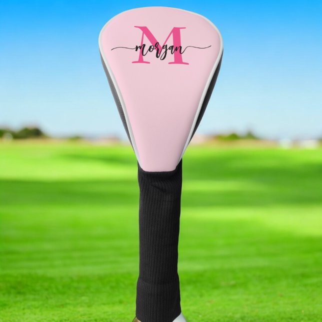 Monogram Stylish Modern Hot Pink Golf Headcover (Von Creator hochgeladen)