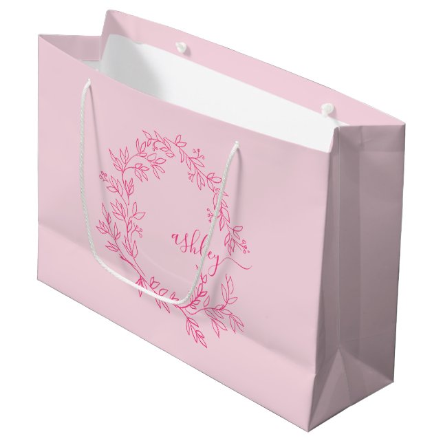 Monogram Stylish Modern Hot Pink Große Geschenktüte (Vorderseite Schrägansicht)