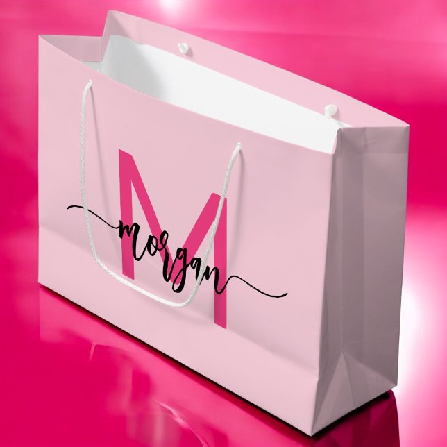Monogram Stylish Modern Hot Pink Große Geschenktüte (Von Creator hochgeladen)