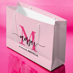 Monogram Stylish Modern Hot Pink Große Geschenktüte
