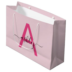 Monogram Stylish Modern Hot Pink Große Geschenktüte