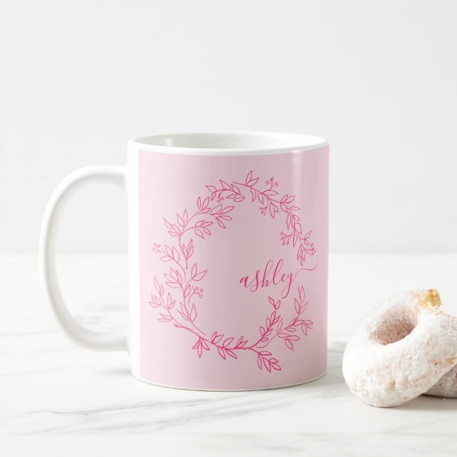 Monogram Stylish Modern Hot Pink Kaffeetasse (Mit Donut)