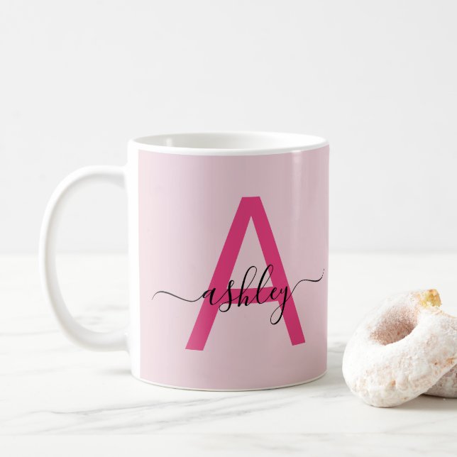Monogram Stylish Modern Hot Pink Kaffeetasse (Mit Donut)