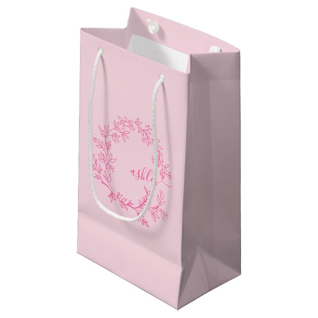 Monogram Stylish Modern Hot Pink Kleine Geschenktüte (Vorderseite Schrägansicht)