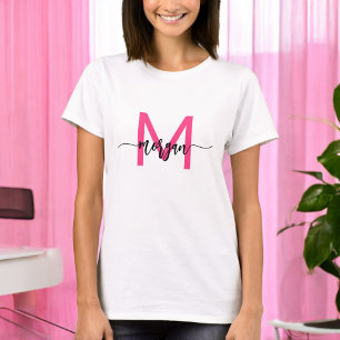 Monogram Stylish Modern Hot Pink T-Shirt