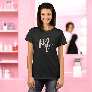 Monogram Stylish Modern Pink Business T-Shirt
