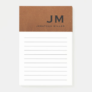 Monogram Stylish Modern Sable Leather Post-it Klebezettel