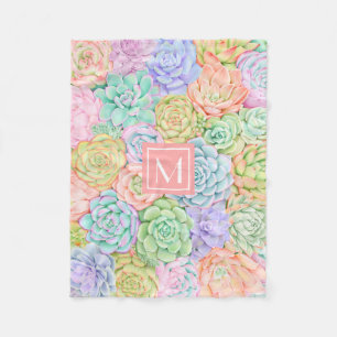 Monogram Succules Aquarellfarbene Pastel Fleecedecke