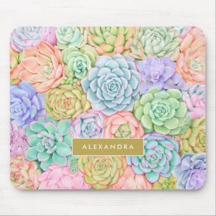 Monogram Succules Aquarellfarbene Pastel Mousepad