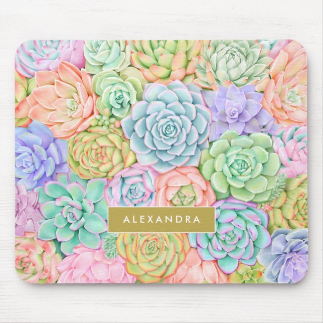 Monogram Succules Aquarellfarbene Pastel Mousepad (Vorne)