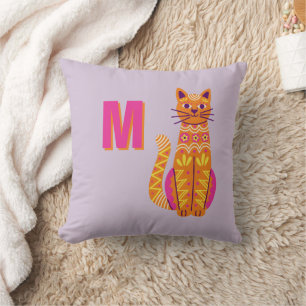 Monogram Sugar Skull Cat Day of the Dead Pillow Kissen