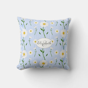 Monogram Summer Daisy Blume Muster Blue Strip Kissen