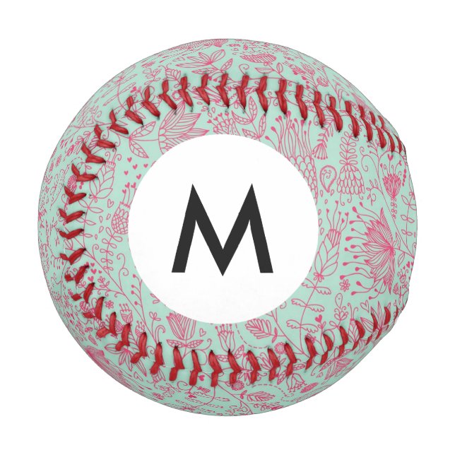 Monogram Summer niedlich Blumenmuster Baseball (Vorderseite Links)