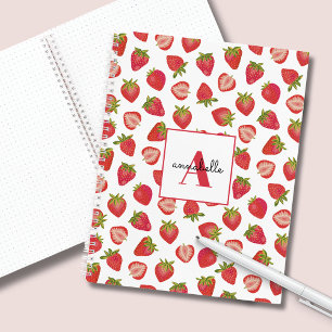 Monogram Summer Strawberry Personalisiert Notizbuch