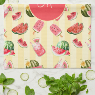 Monogram Summer Watermelon Drinks Muster Geschirrtuch
