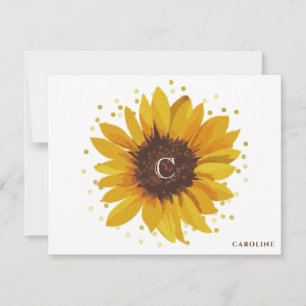 Monogram Sunflower Boho Floral Personalisiert Mitteilungskarte
