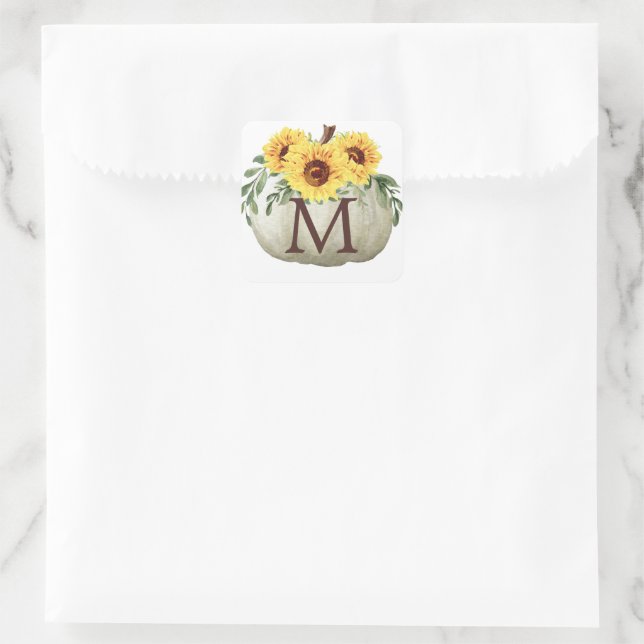 Monogram Sunflower Pumpkin-Umschlag Aufkleber (Tasche)