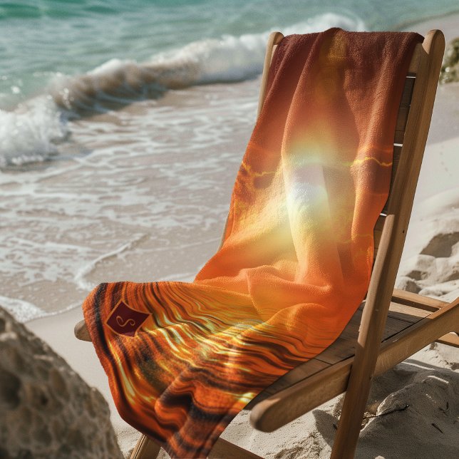Monogram Sunset Orange Golden Sky Sea of Gold Strandtuch (Monogram Sunset Orange Golden Sky Sea of Gold Beach Towel)